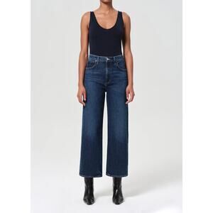 AGOLDE Ren Jean Size 29 Echo Dark High Rise Wide Leg Cropped Denim